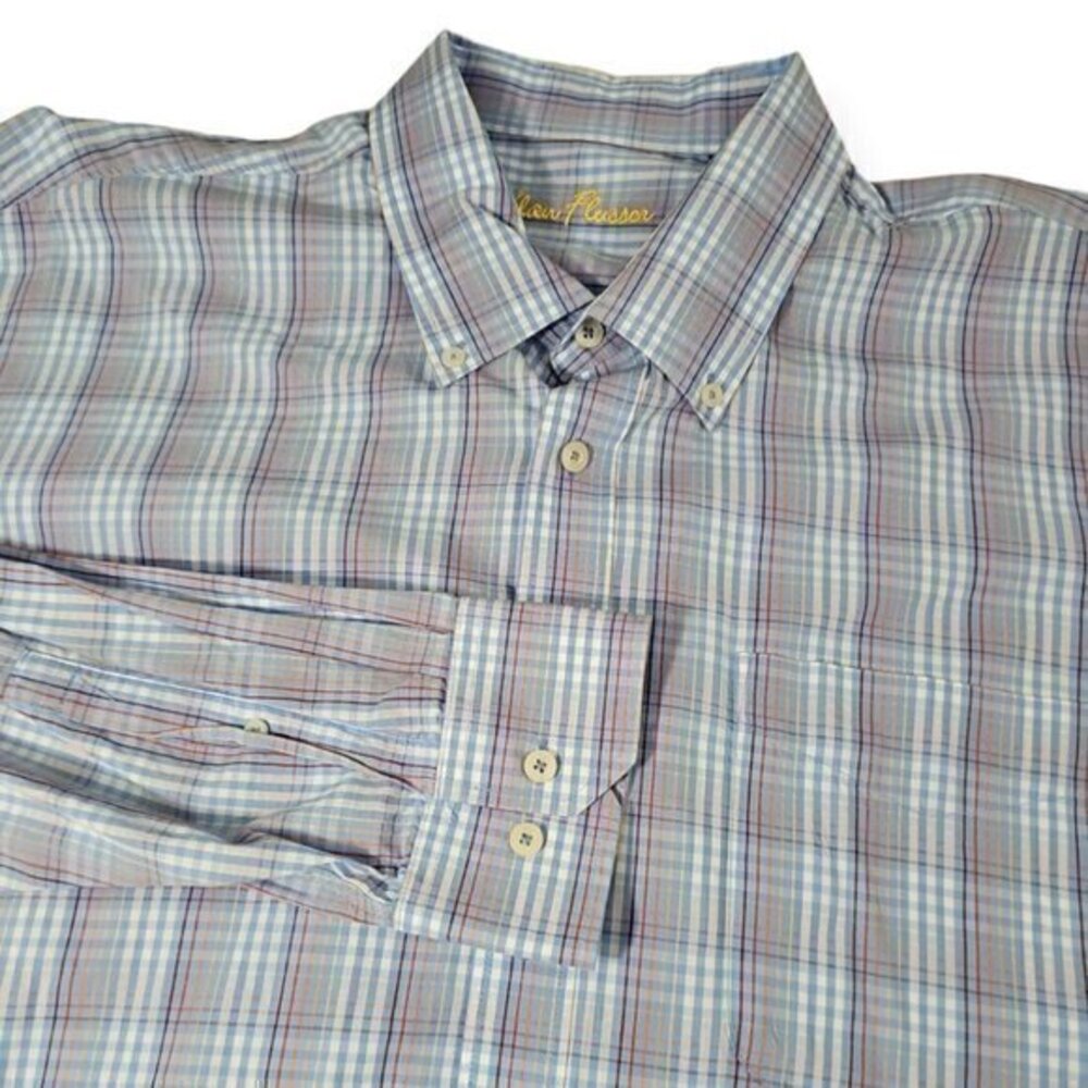 Alan Flusser Blue & Colorful Plaid Long Sleeve Button Down Shirt Size XXL / 2XL